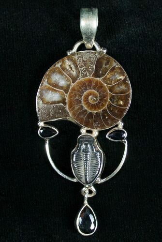 Ammonite + Trilobite Pendant - Sterling Silver #7047